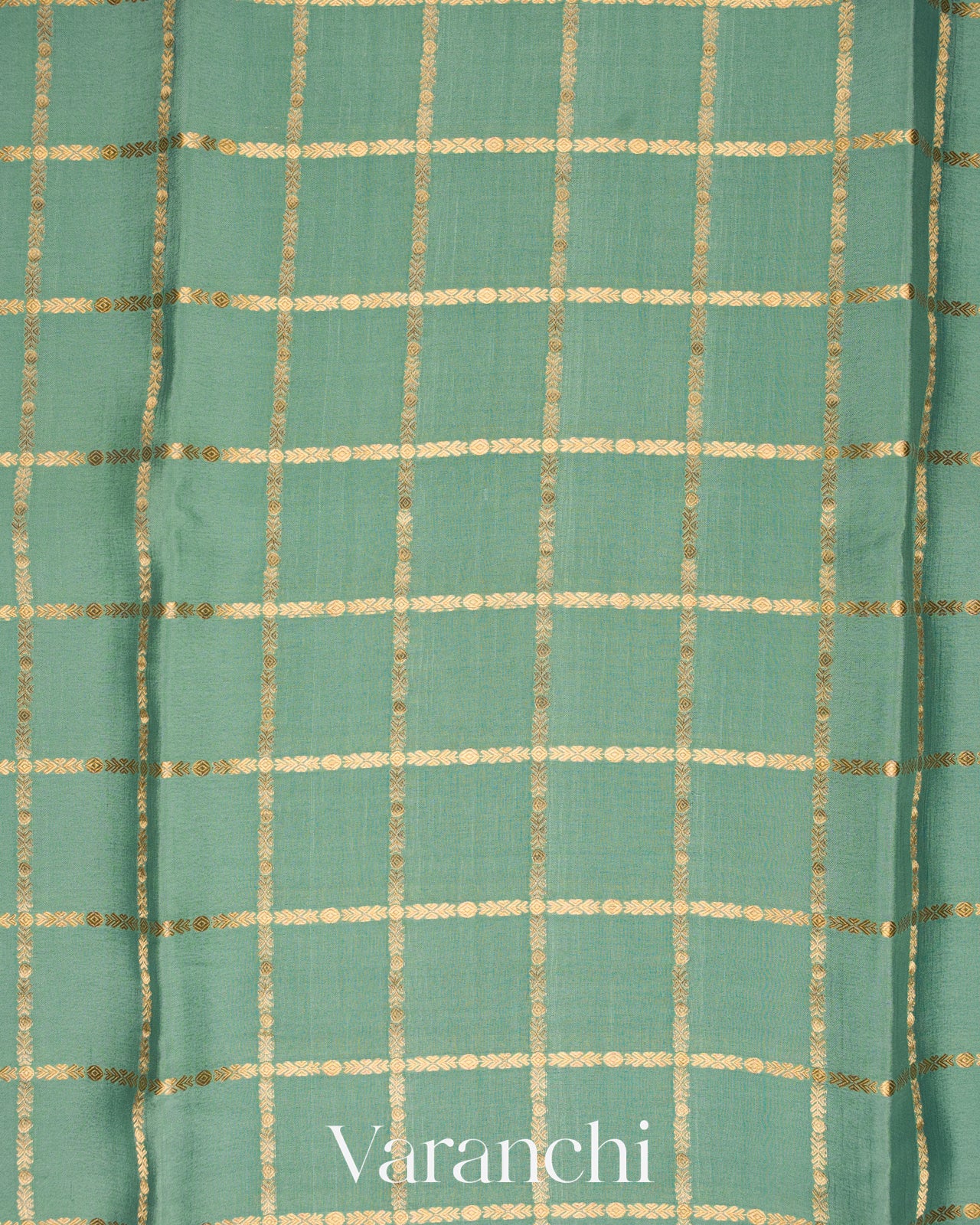 Sea Green Checkered Pure Mysore Crepe Silk Saree