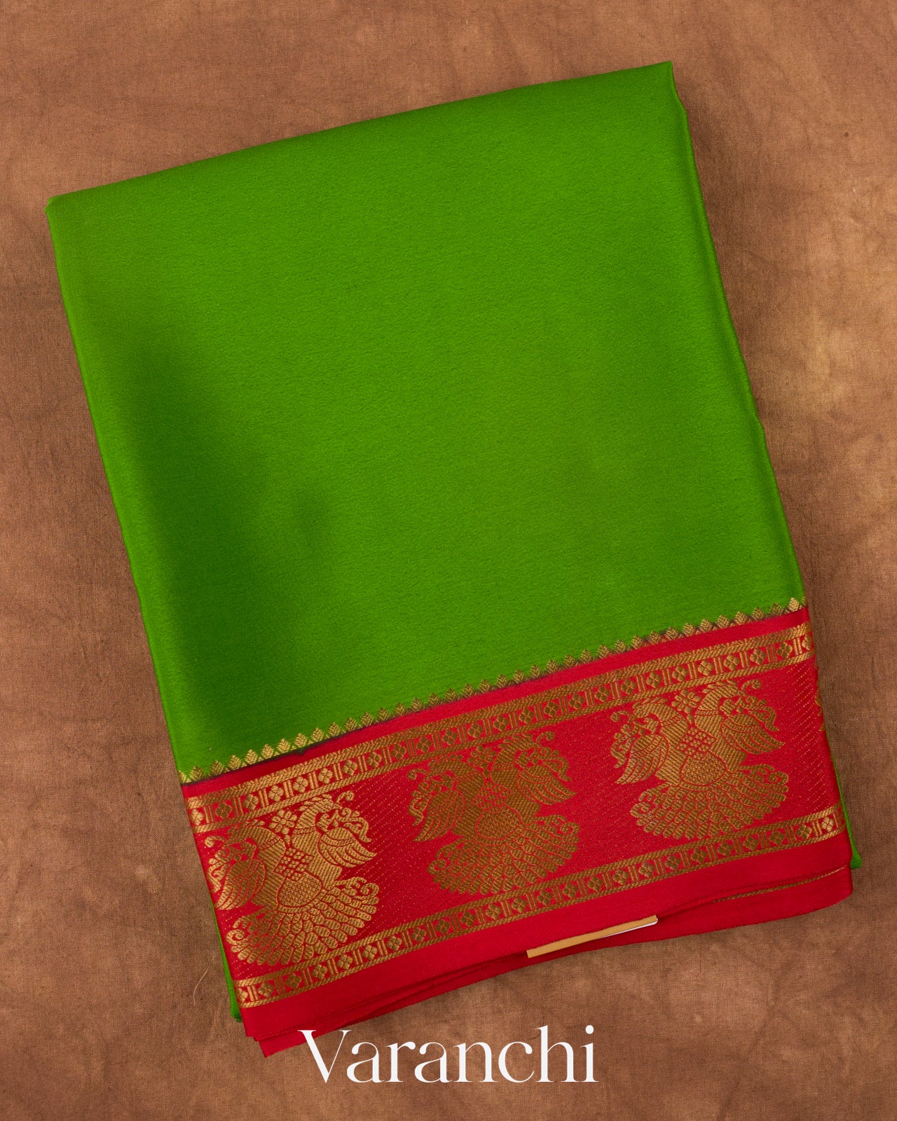 Parrot Green Pure Mysore Crepe Silk Saree
