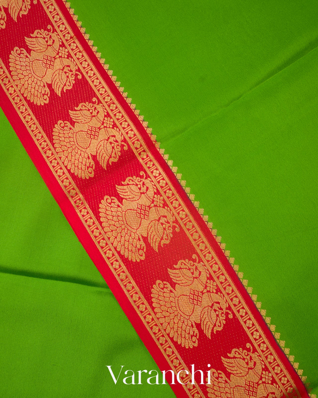 Parrot Green Pure Mysore Crepe Silk Saree