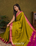Mehendi Green Checkered Pure Mysore Crepe Silk Saree