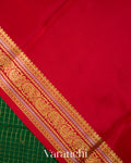 Bottle Green Checkered Pure Mysore Crepe Silk Saree