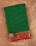 Bottle Green Checkered Pure Mysore Crepe Silk Saree