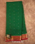 Bottle Green Checkered Pure Mysore Crepe Silk Saree