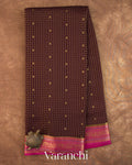 Deep Brown Checkered Pure Mysore Crepe Silk Saree