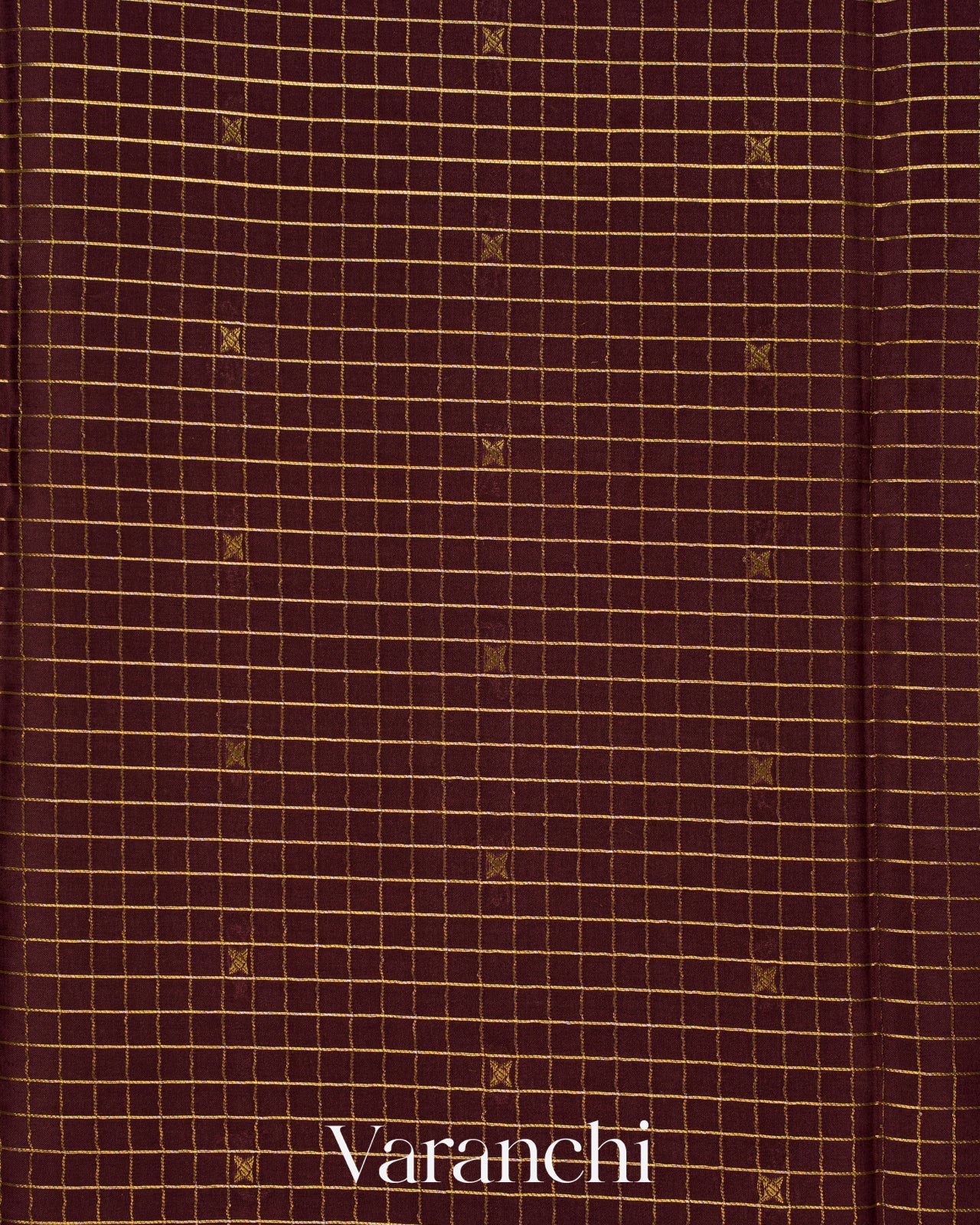 Deep Brown Checkered Pure Mysore Crepe Silk Saree