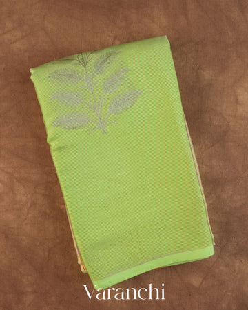 Lime Green and Onion Pink Ombre-dyed Pure Mysore Crepe Silk Saree