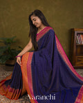 Royal Blue Jaal Pure Crepe Silk Handloom Saree