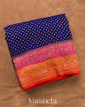 Royal Blue Jaal Pure Crepe Silk Handloom Saree