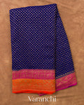 Royal Blue Jaal Pure Crepe Silk Handloom Saree