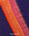 Royal Blue Jaal Pure Crepe Silk Handloom Saree