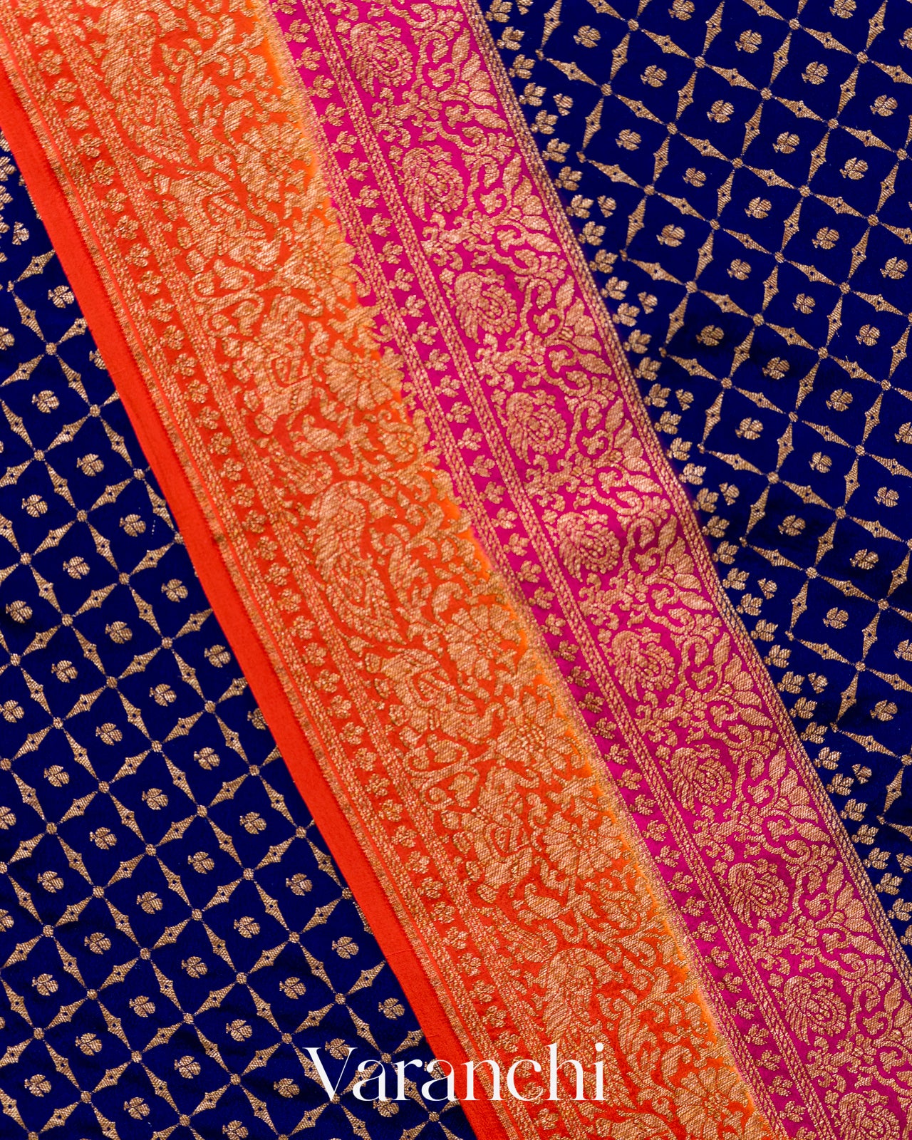 Royal Blue Jaal Pure Crepe Silk Handloom Saree