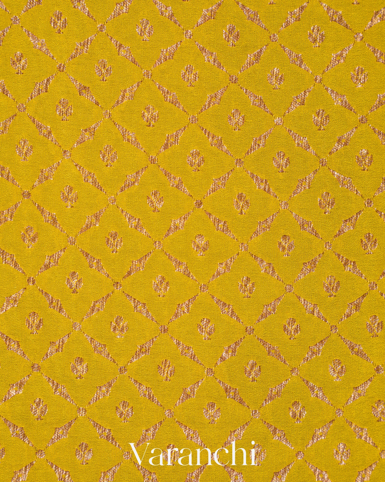 Lime Yellow Diamond Jaal Pure Crepe Silk Handloom Saree