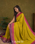 Lime Yellow Diamond Jaal Pure Crepe Silk Handloom Saree