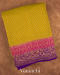 Lime Yellow Diamond Jaal Pure Crepe Silk Handloom Saree