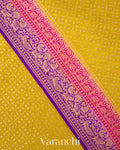 Lime Yellow Diamond Jaal Pure Crepe Silk Handloom Saree