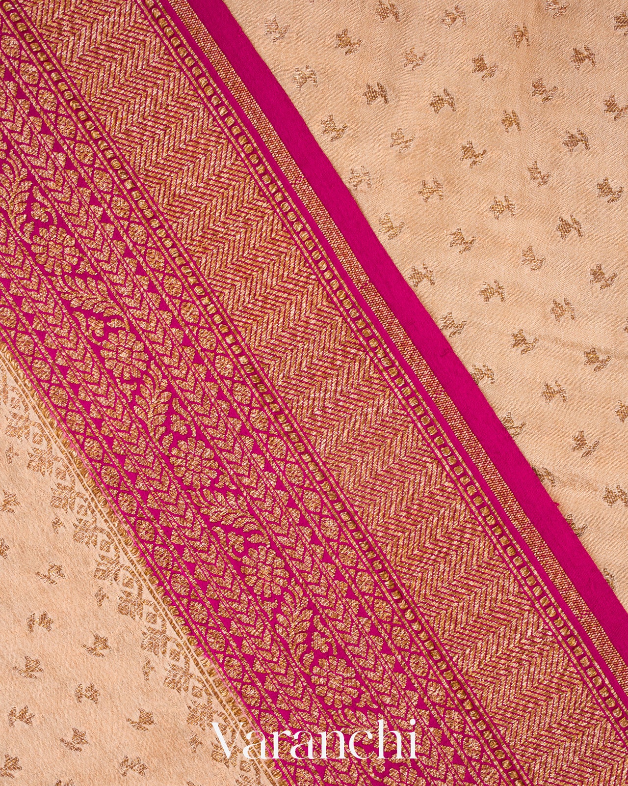 Beige Pure Crepe Silk Handloom Saree