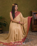 Beige Pure Crepe Silk Handloom Saree