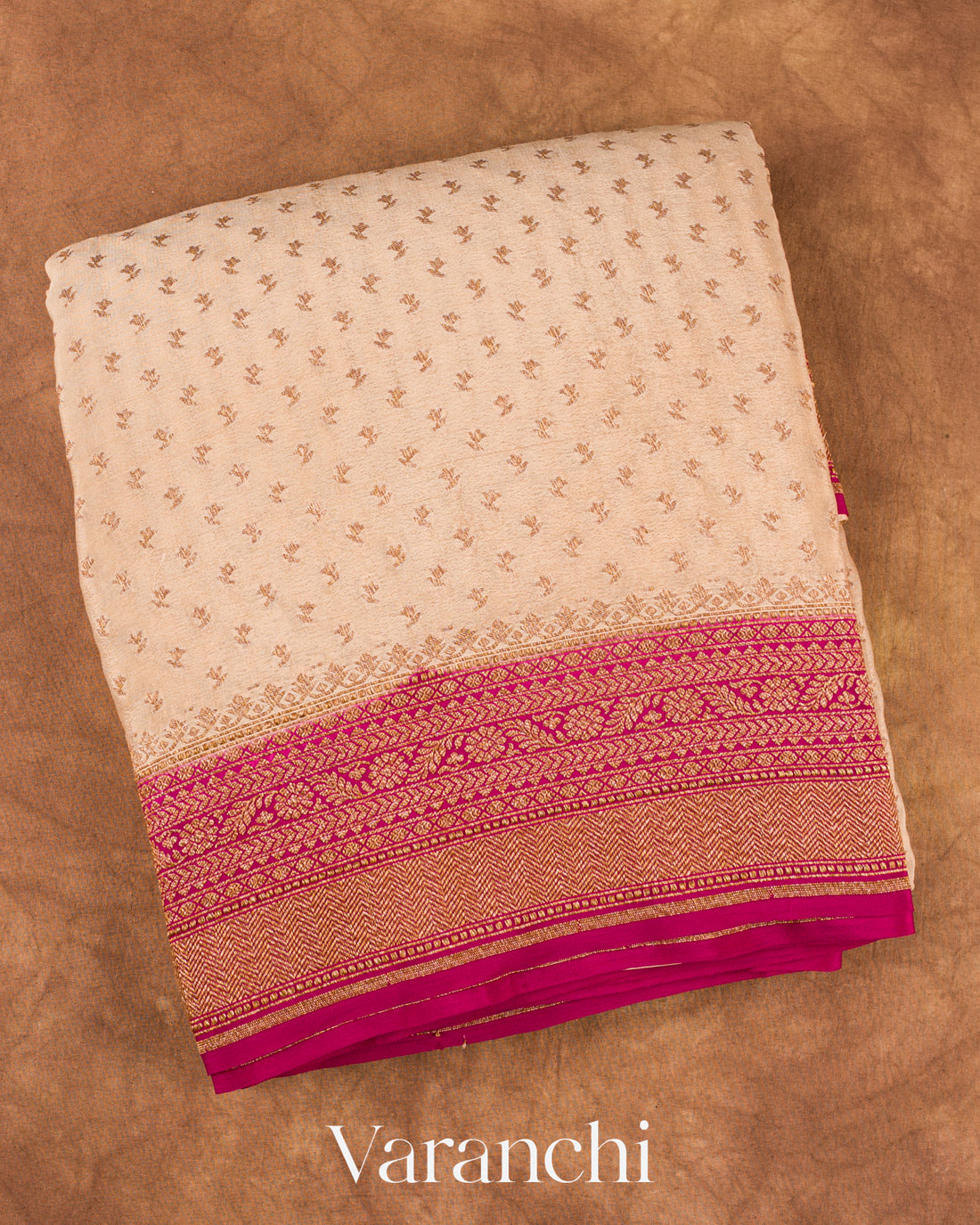 Beige Pure Crepe Silk Handloom Saree