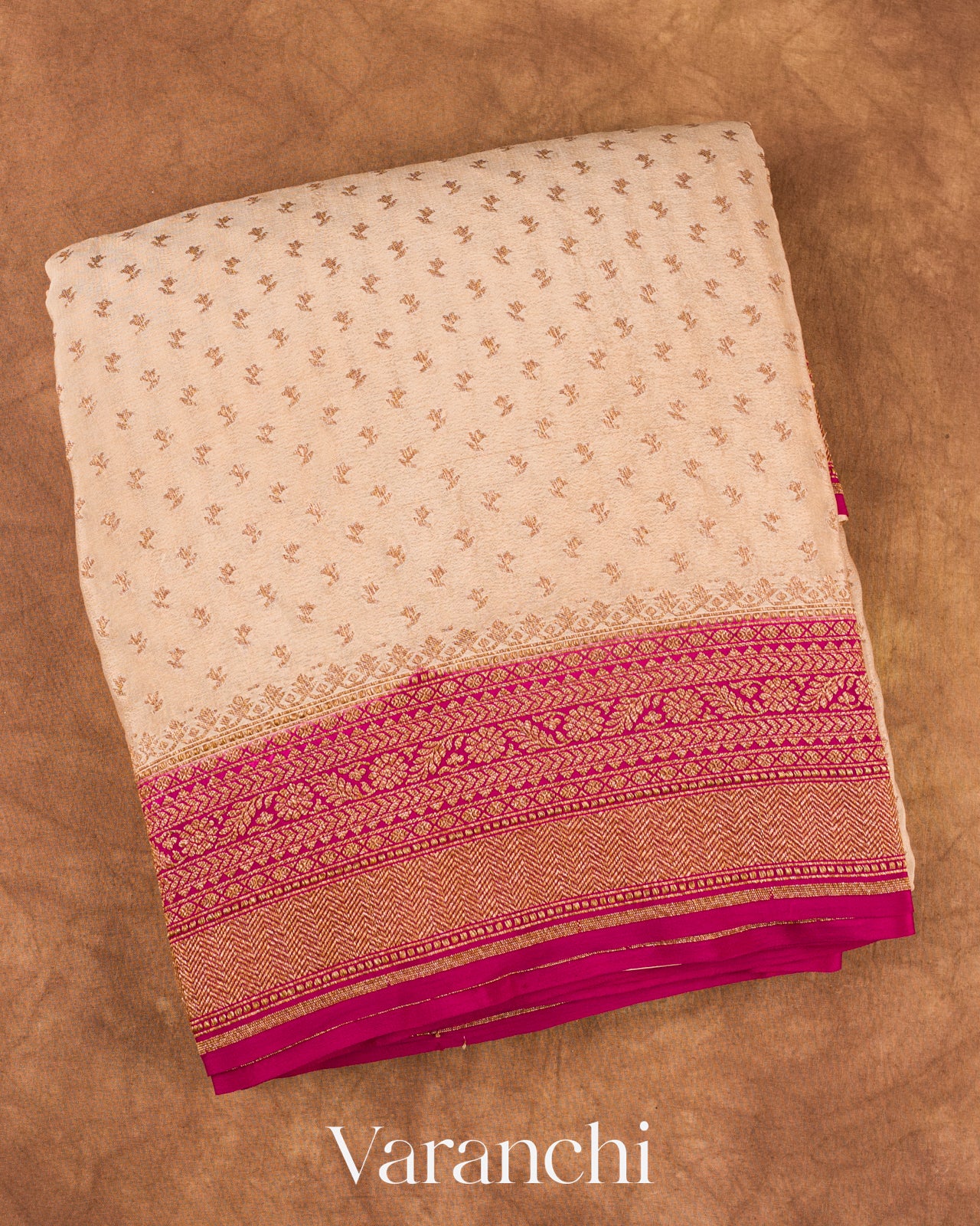 Beige Pure Crepe Silk Handloom Saree