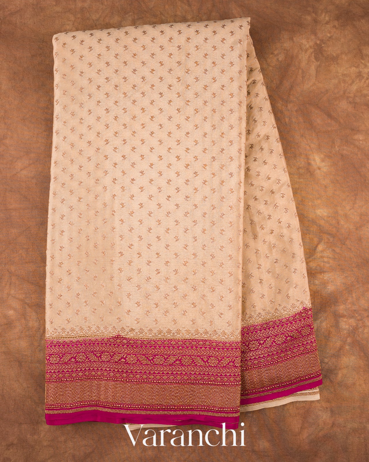 Beige Pure Crepe Silk Handloom Saree