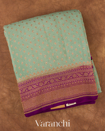 Mint Green Pure Crepe Silk Handloom Saree