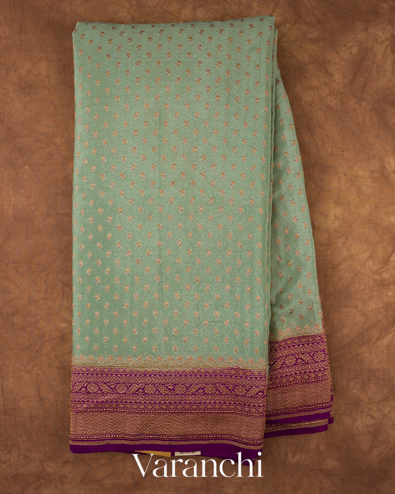 Mint Green Pure Crepe Silk Handloom Saree