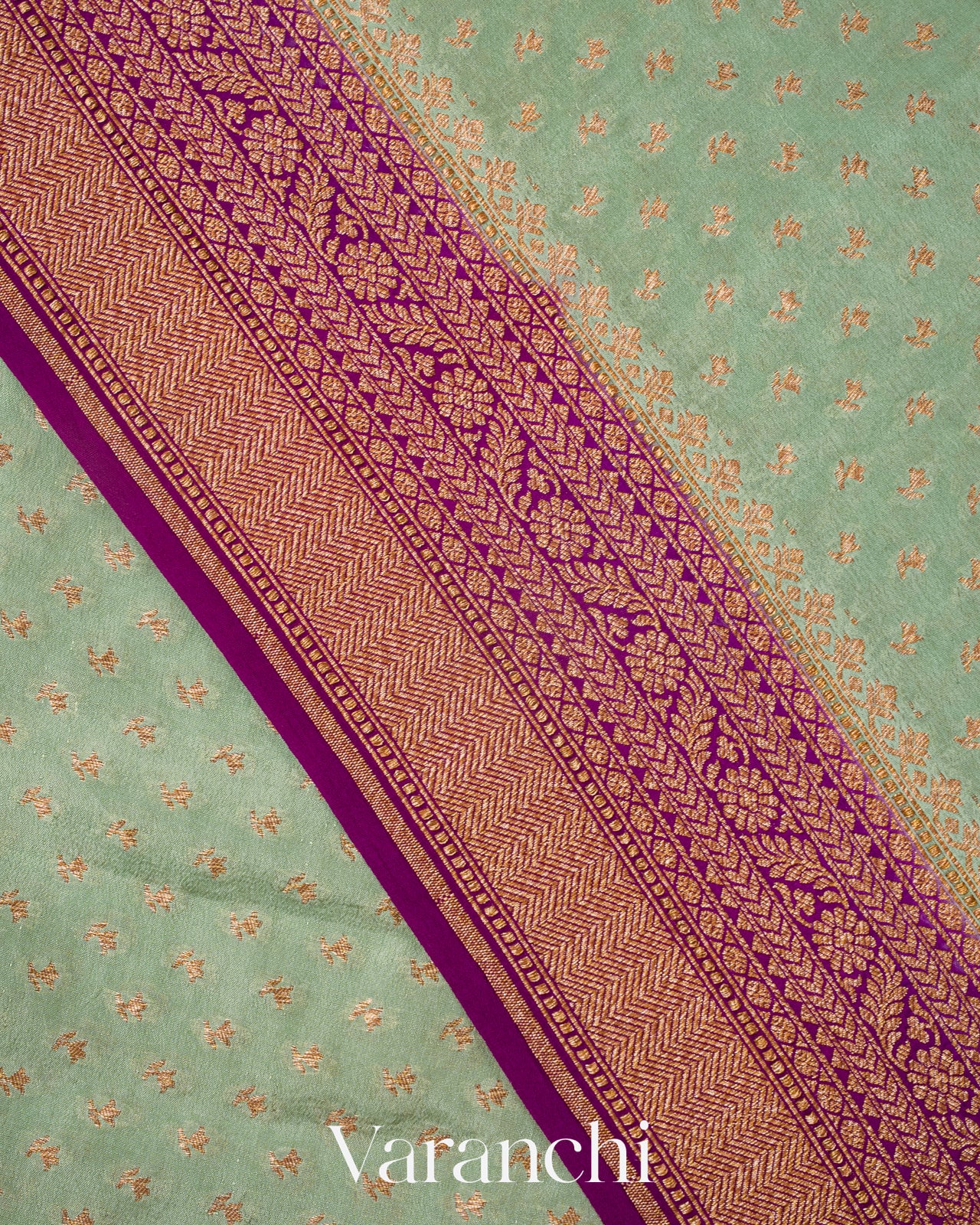 Mint Green Pure Crepe Silk Handloom Saree