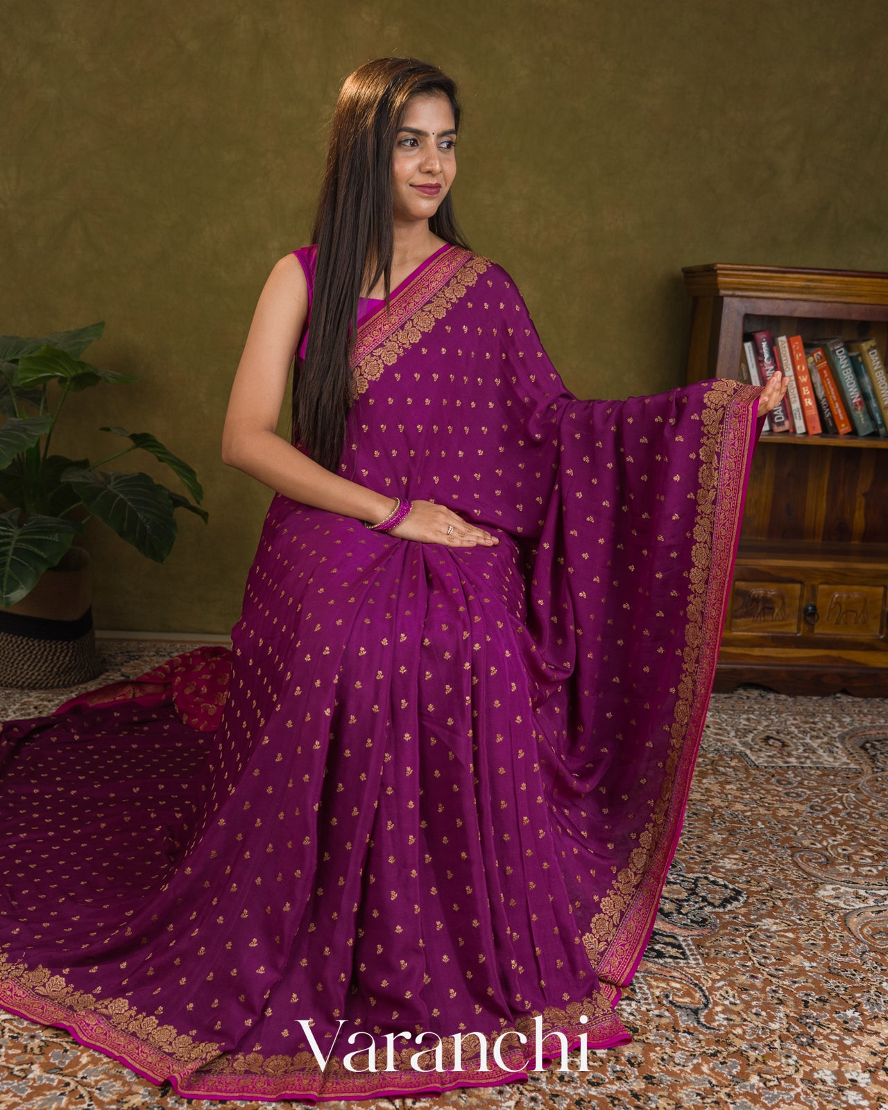 Royal Purple Pure Crepe Silk Handloom Saree