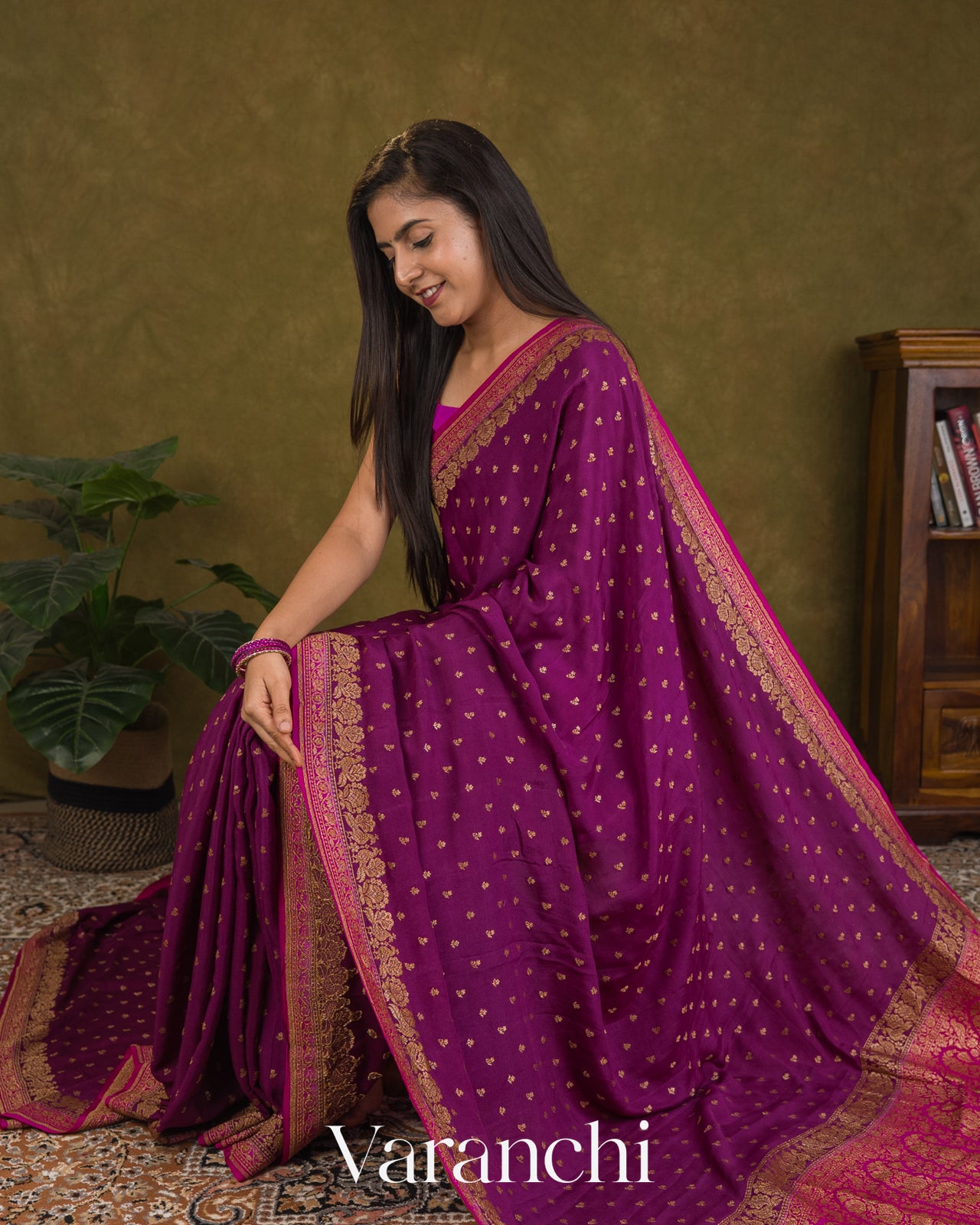 Royal Purple Pure Crepe Silk Handloom Saree