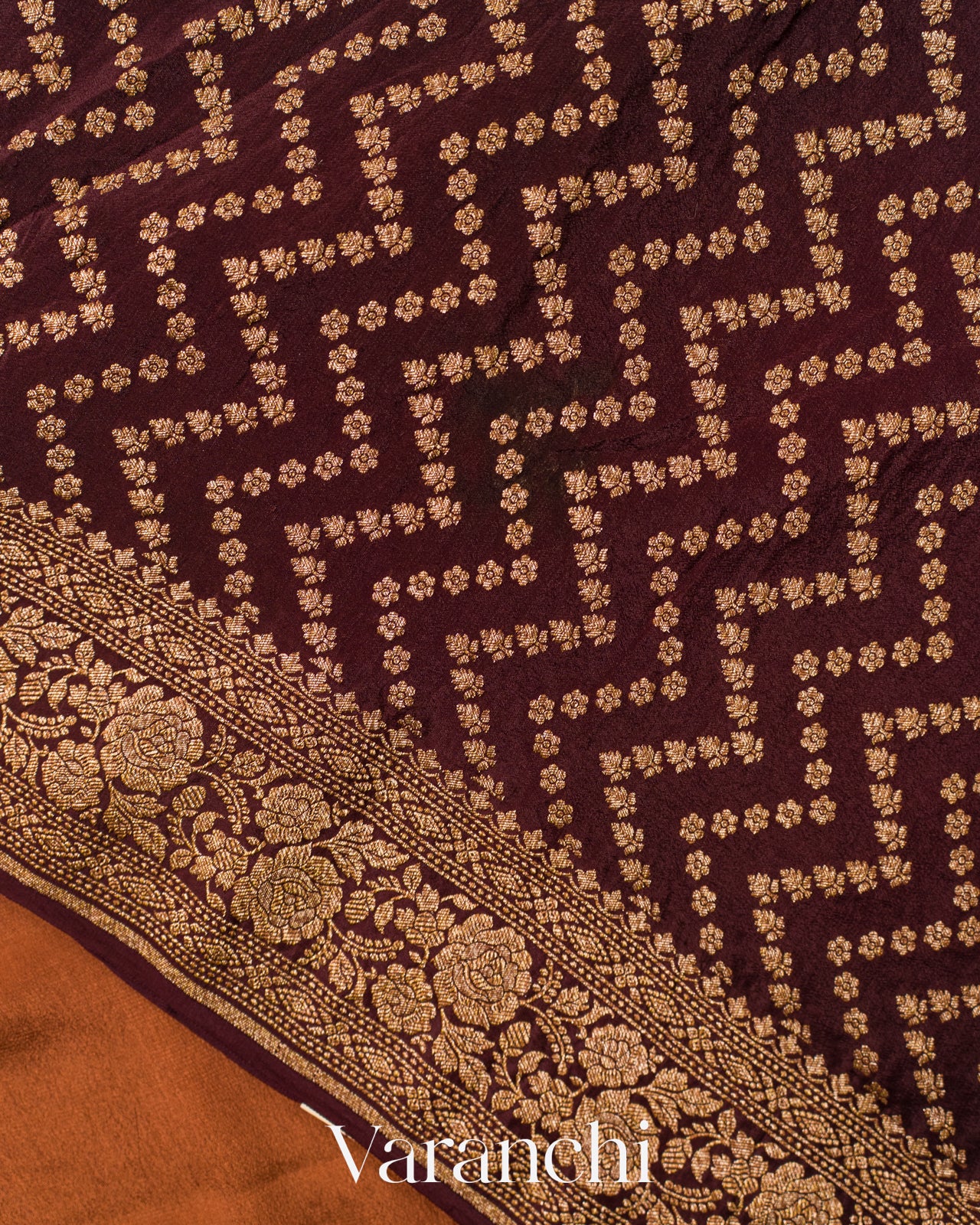 Choclate Brown Pure Crepe Silk Handloom Saree