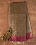 Warm Grey Floral Jaal Pure Tussar Silk Saree
