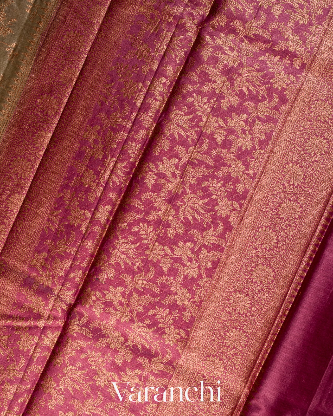 Warm Grey Floral Jaal Pure Tussar Silk Saree