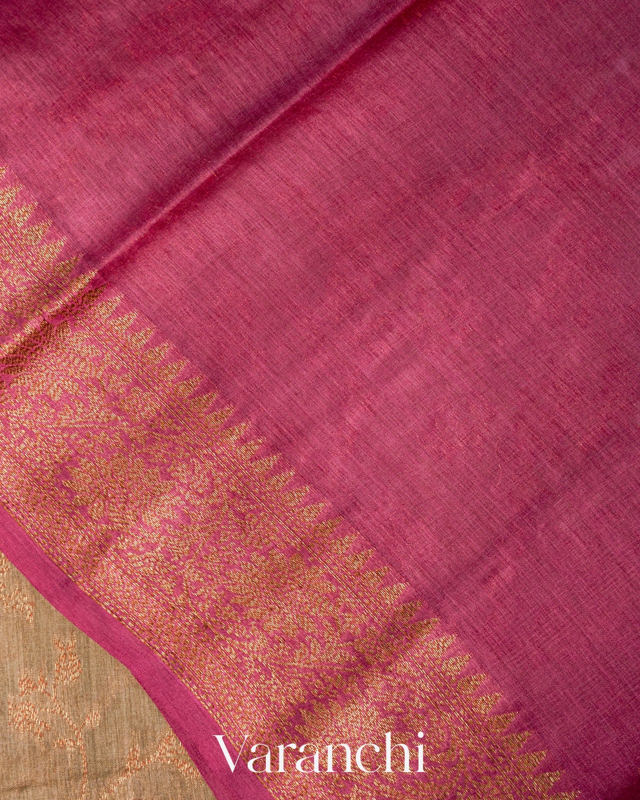 Warm Grey Floral Jaal Pure Tussar Silk Saree