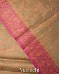 Warm Grey Floral Jaal Pure Tussar Silk Saree