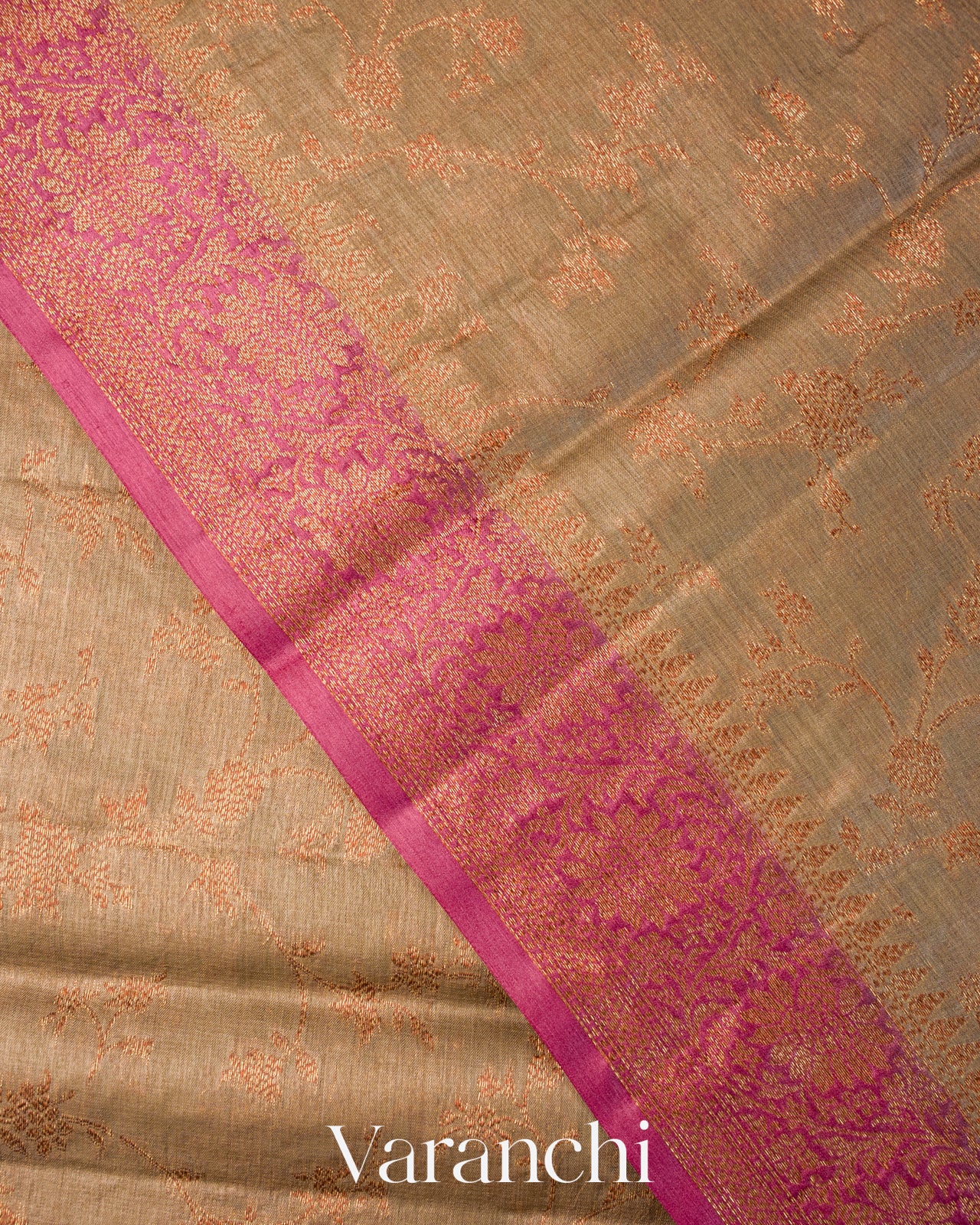 Warm Grey Floral Jaal Pure Tussar Silk Saree