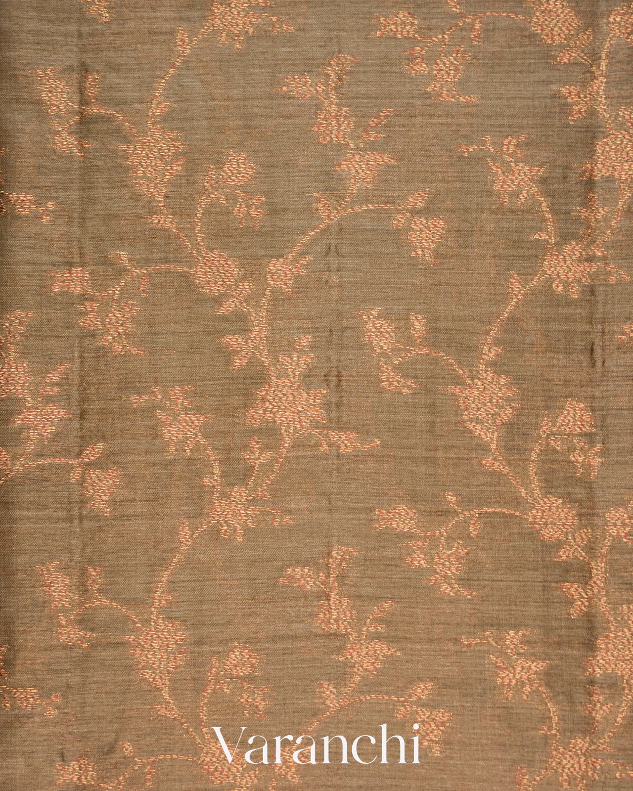Warm Grey Floral Jaal Pure Tussar Silk Saree