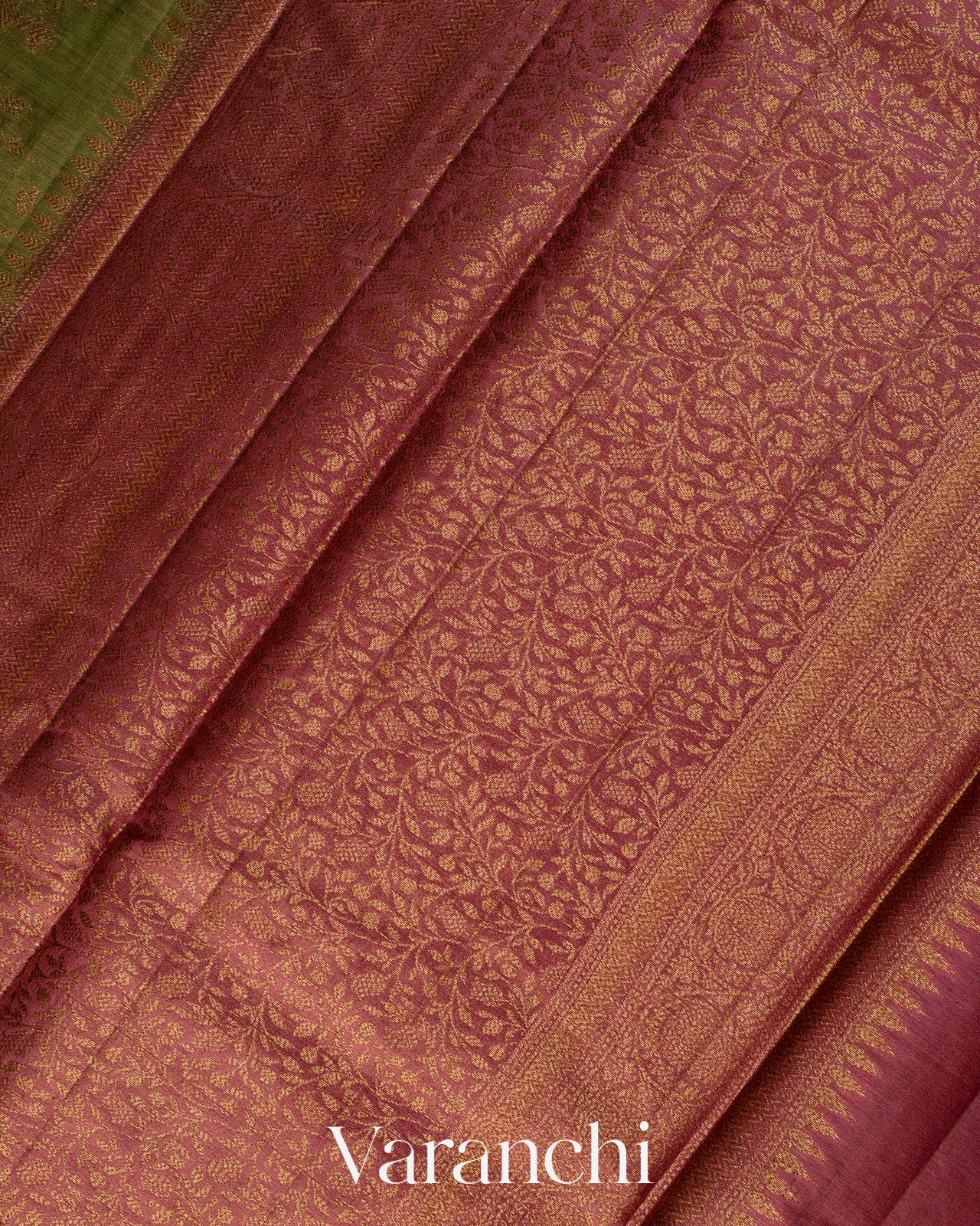 Olive Green Floral Jaal Pure Tussar Silk Saree
