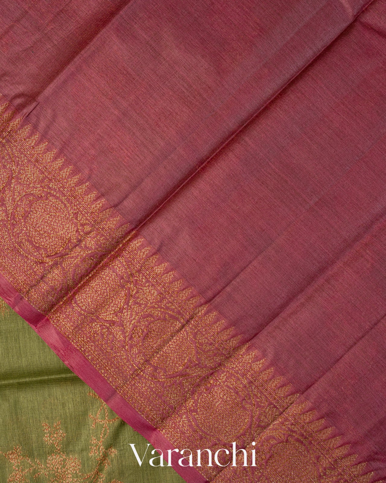 Olive Green Floral Jaal Pure Tussar Silk Saree