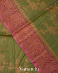 Olive Green Floral Jaal Pure Tussar Silk Saree