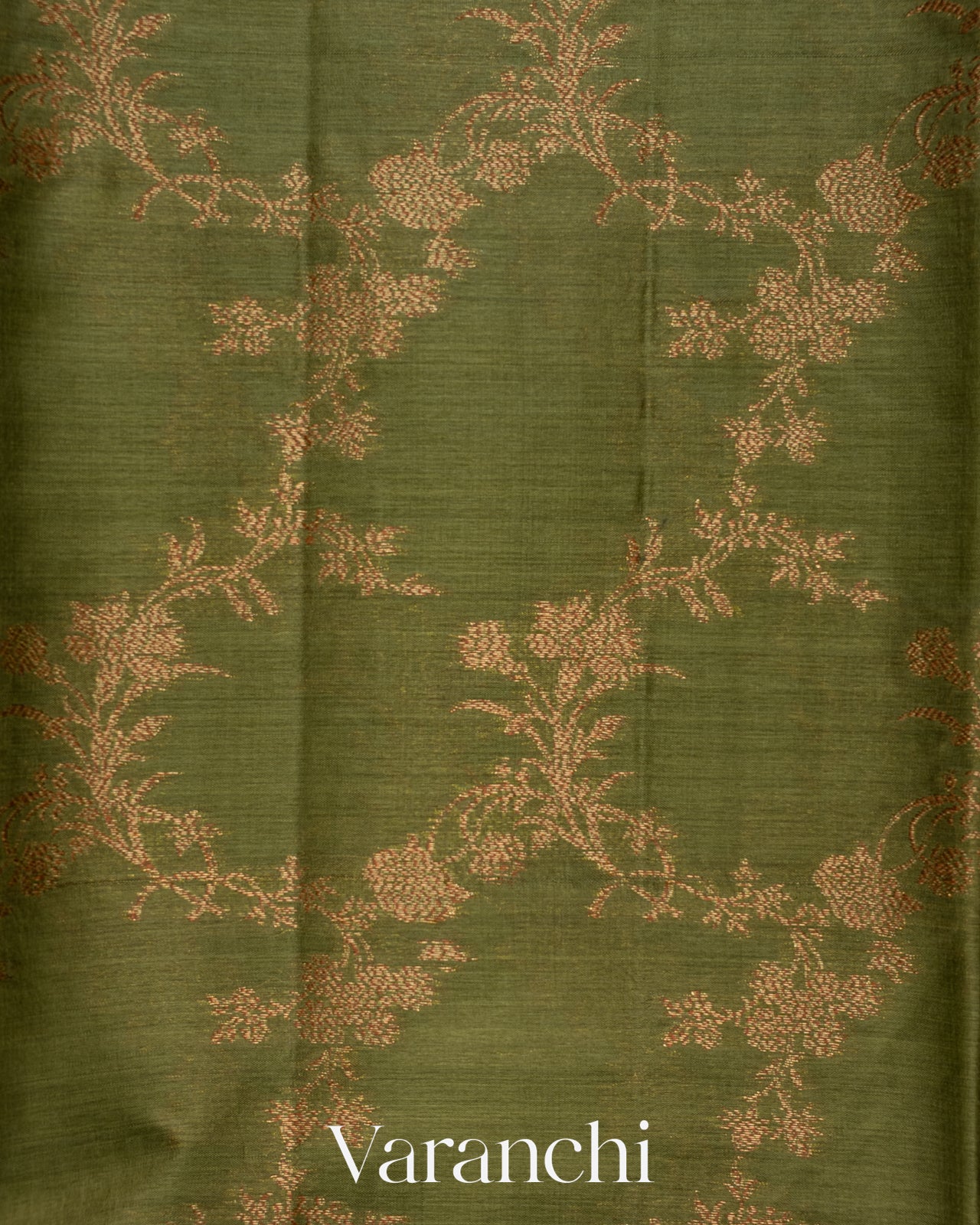 Olive Green Floral Jaal Pure Tussar Silk Saree