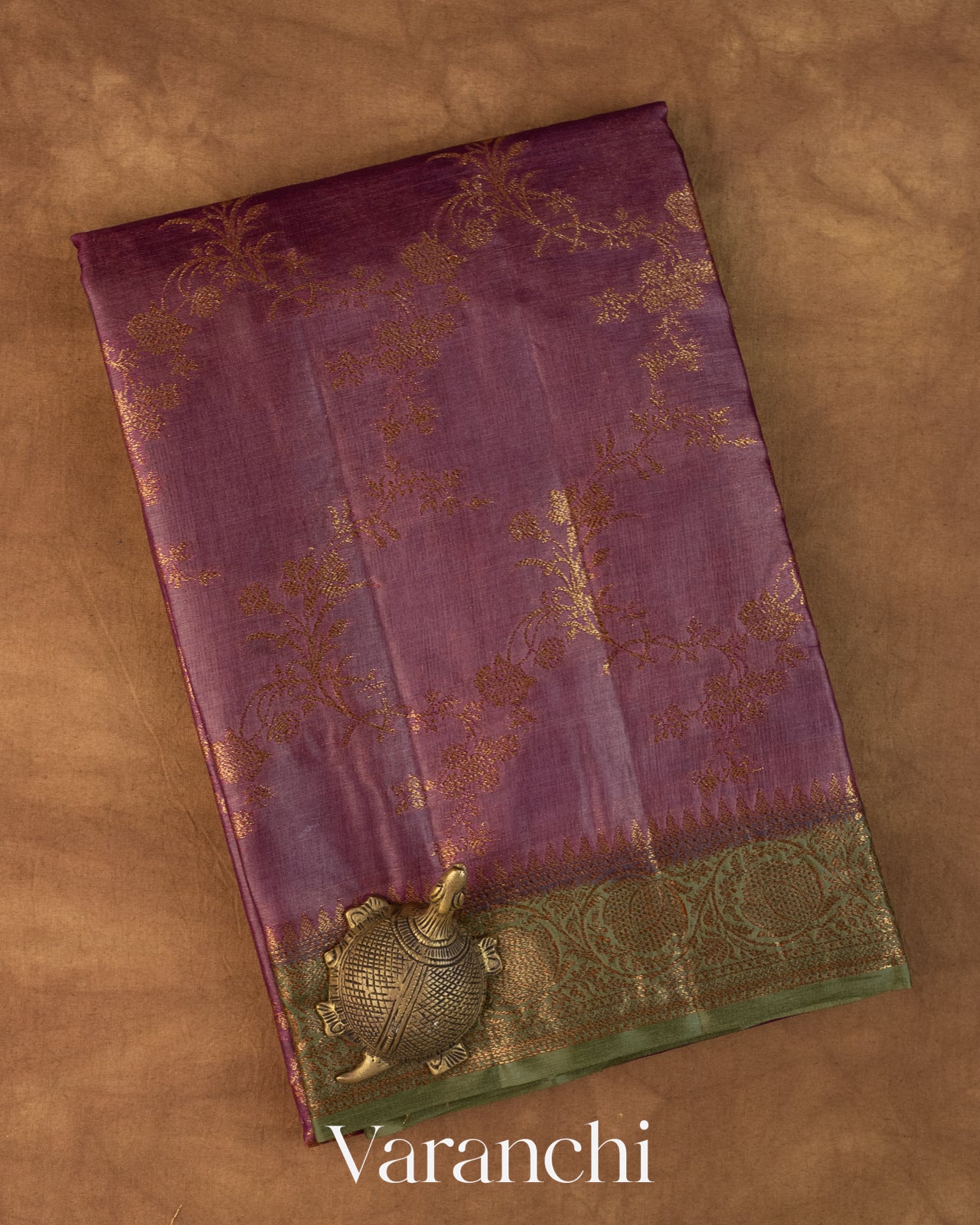Mauve Floral Jaal Pure Tussar Silk Saree
