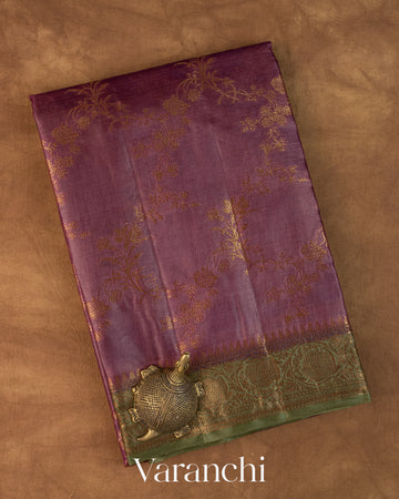 Mauve Floral Jaal Pure Tussar Silk Saree
