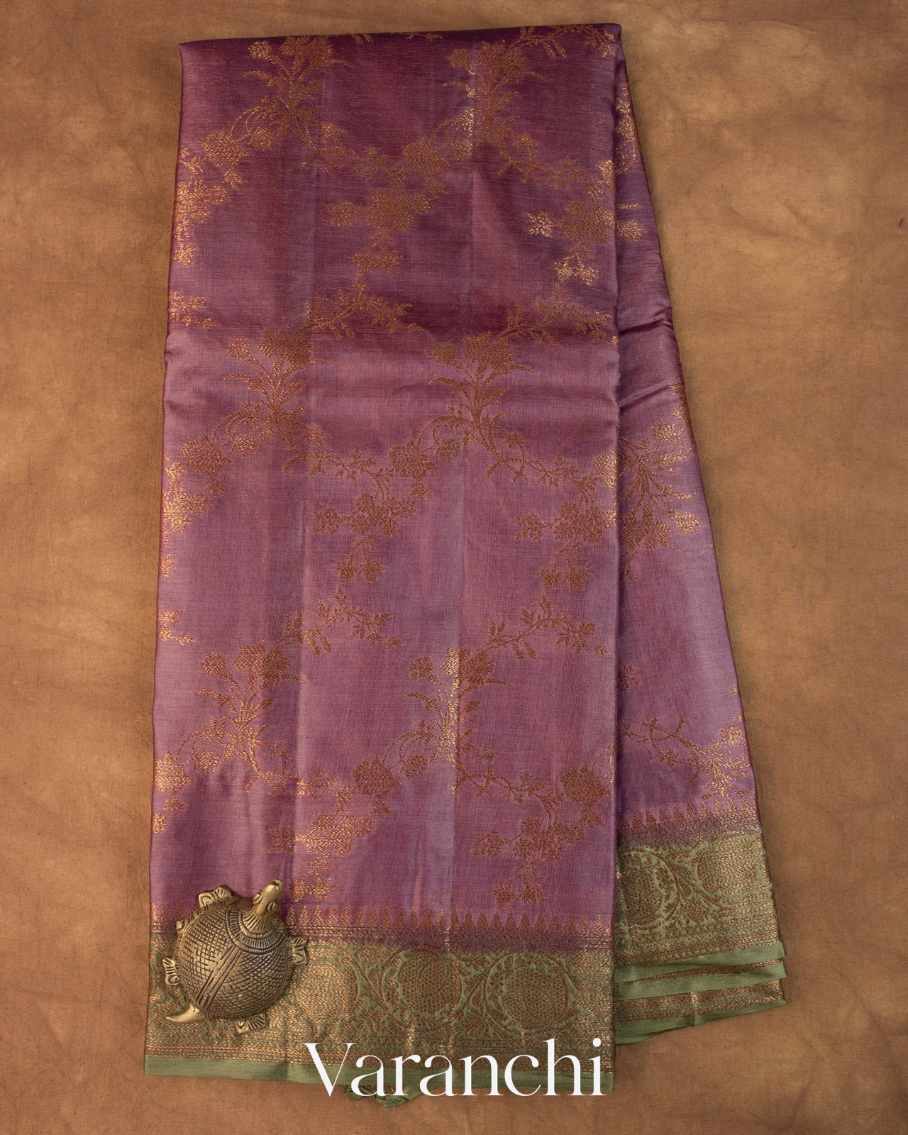 Mauve Floral Jaal Pure Tussar Silk Saree