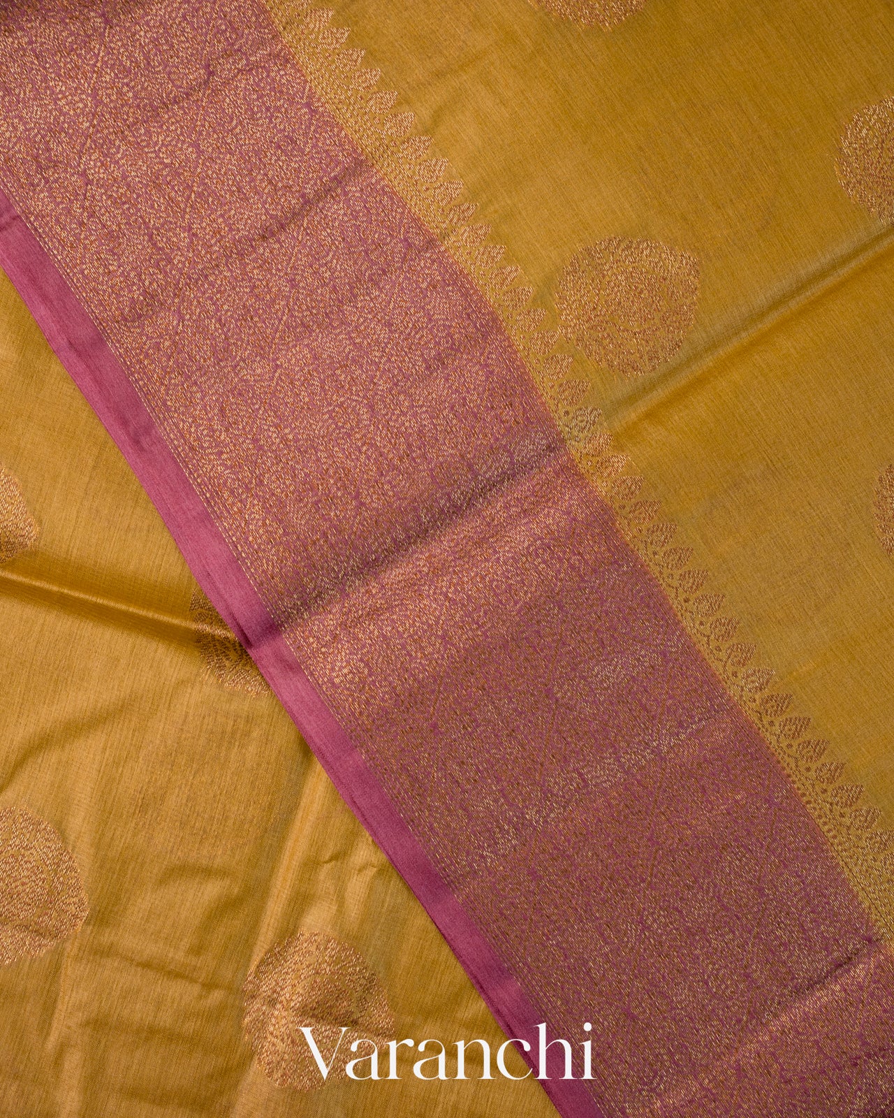 Mustard Yellow Pure Tussar Silk Saree