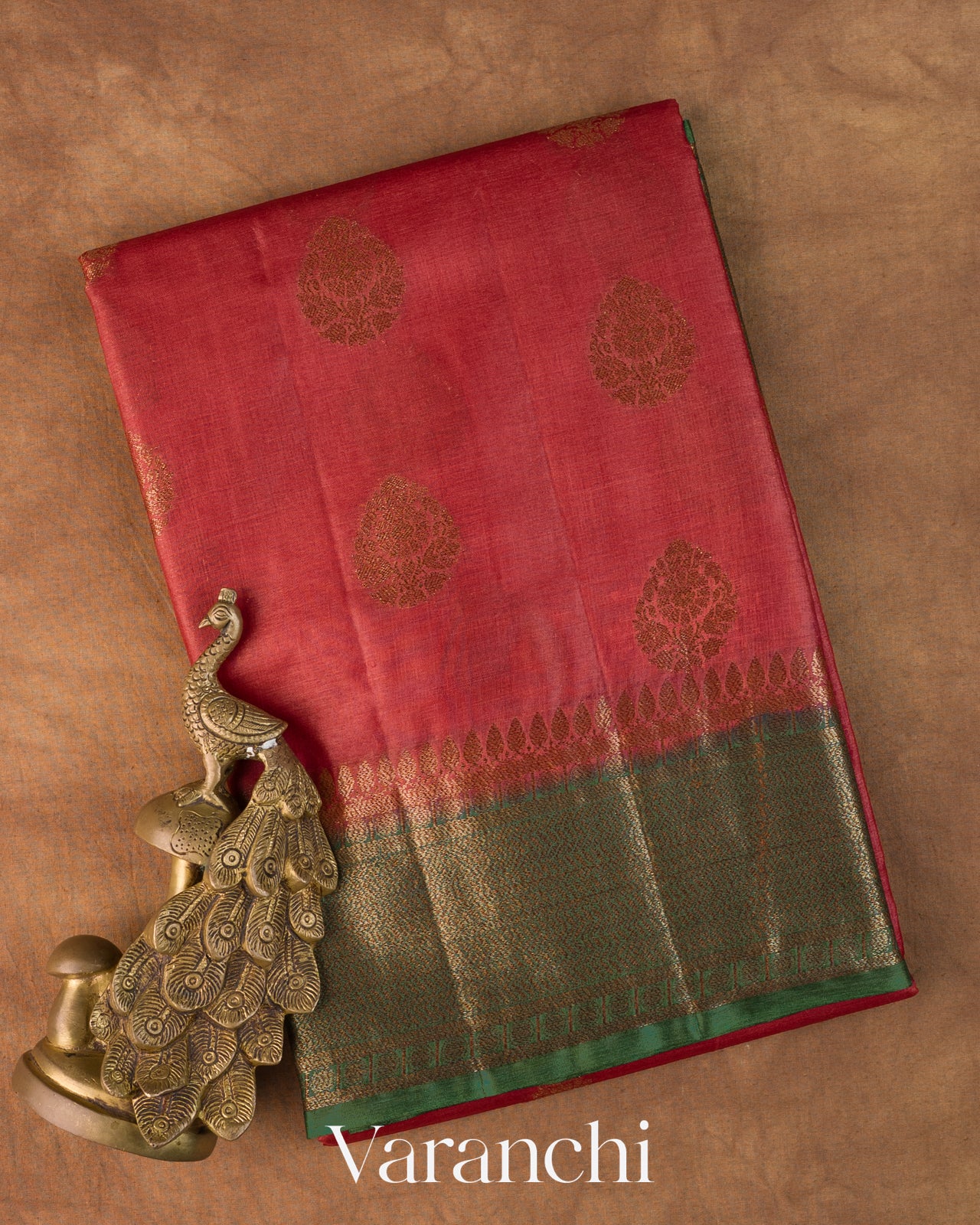 Coral Pure Tussar Silk Handloom Saree