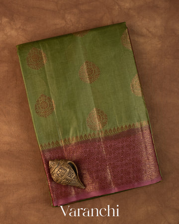 Olive Green Pure Tussar Silk Saree