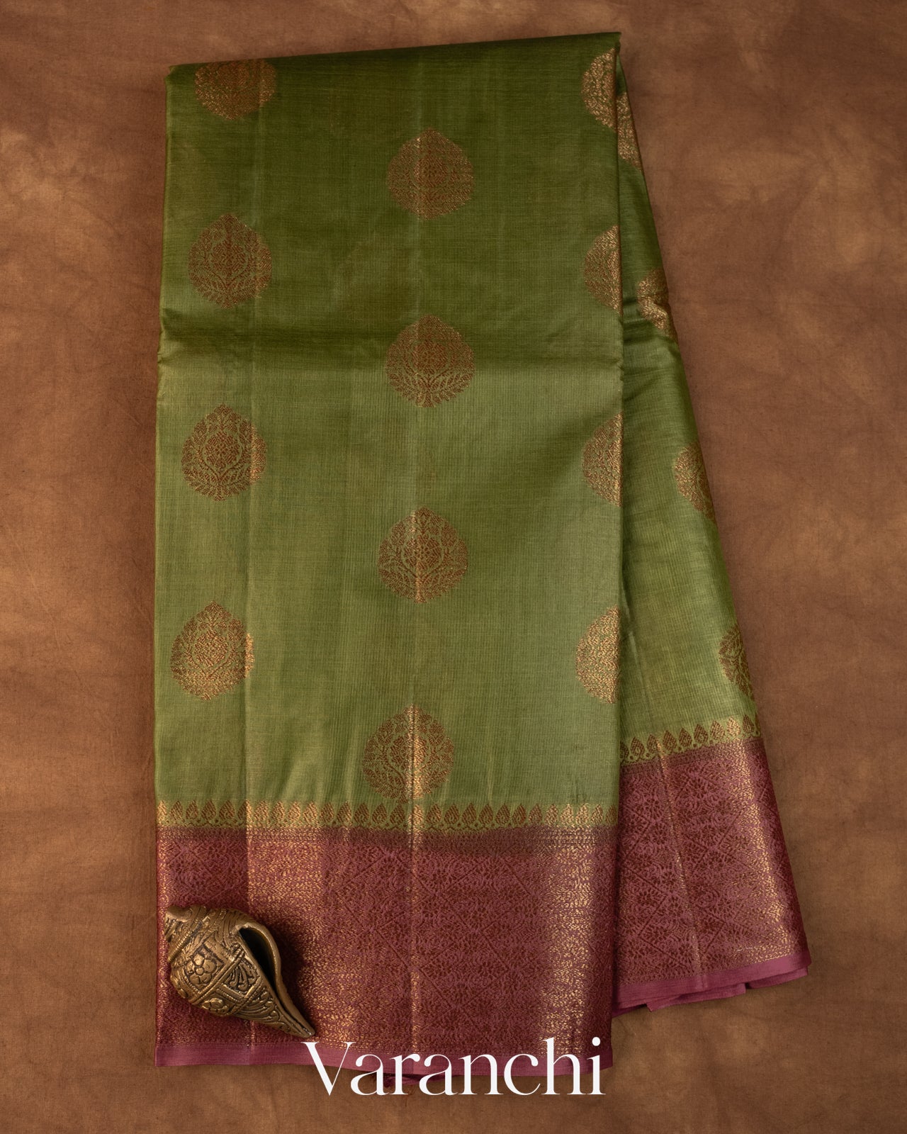Olive Green Pure Tussar Silk Saree