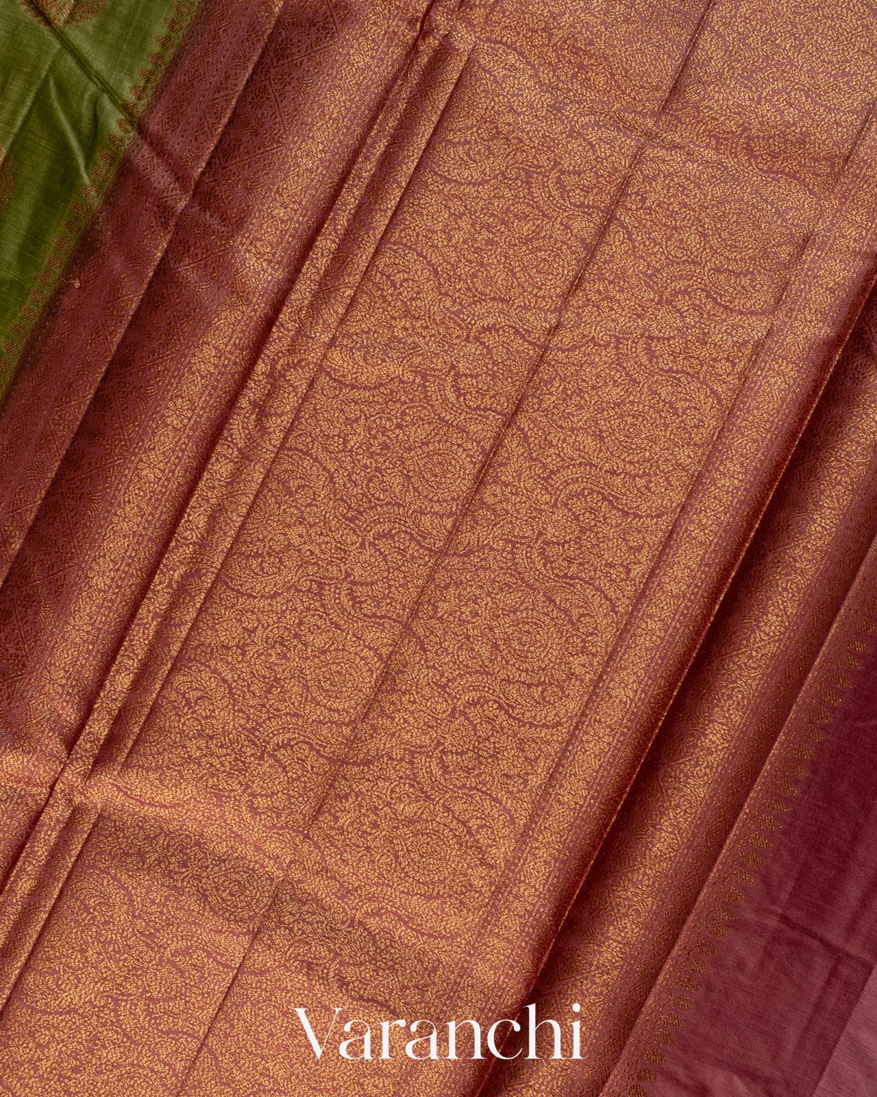 Olive Green Pure Tussar Silk Saree
