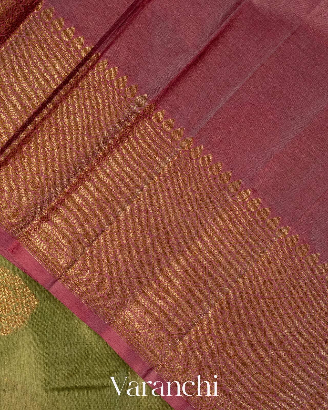 Olive Green Pure Tussar Silk Saree