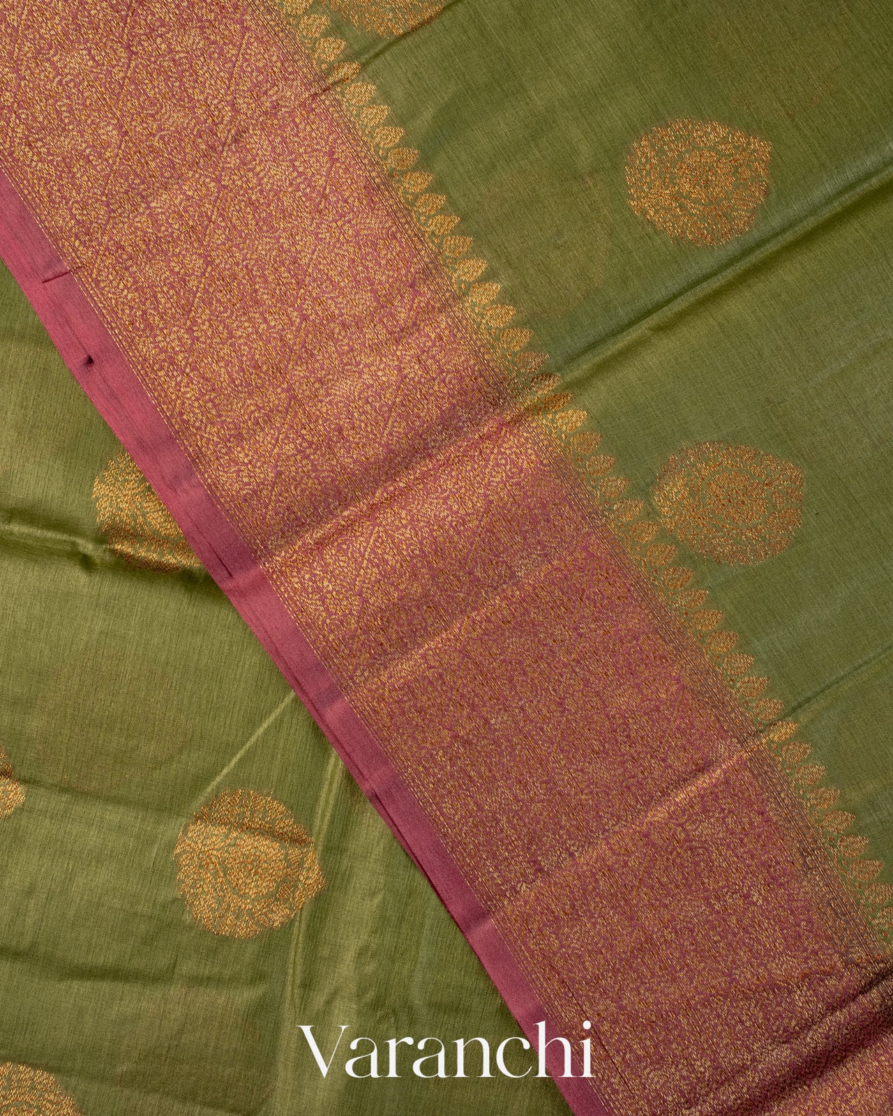 Olive Green Pure Tussar Silk Saree